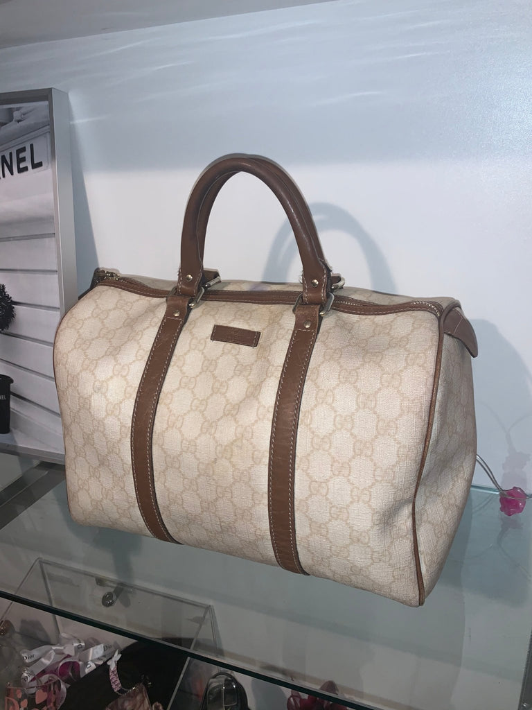 Gucci Beige/Brown GG Supreme Canvas and Leather Medium Joy Boston