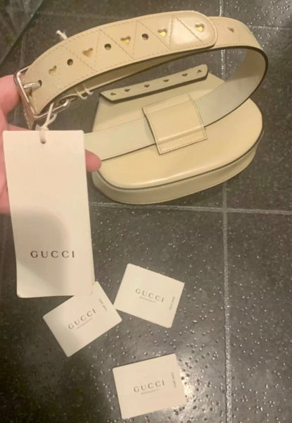 Gucci Brand New Off White Calfskin Girls / Ladies Heart Belt Bag - V & G Luxe Boutique