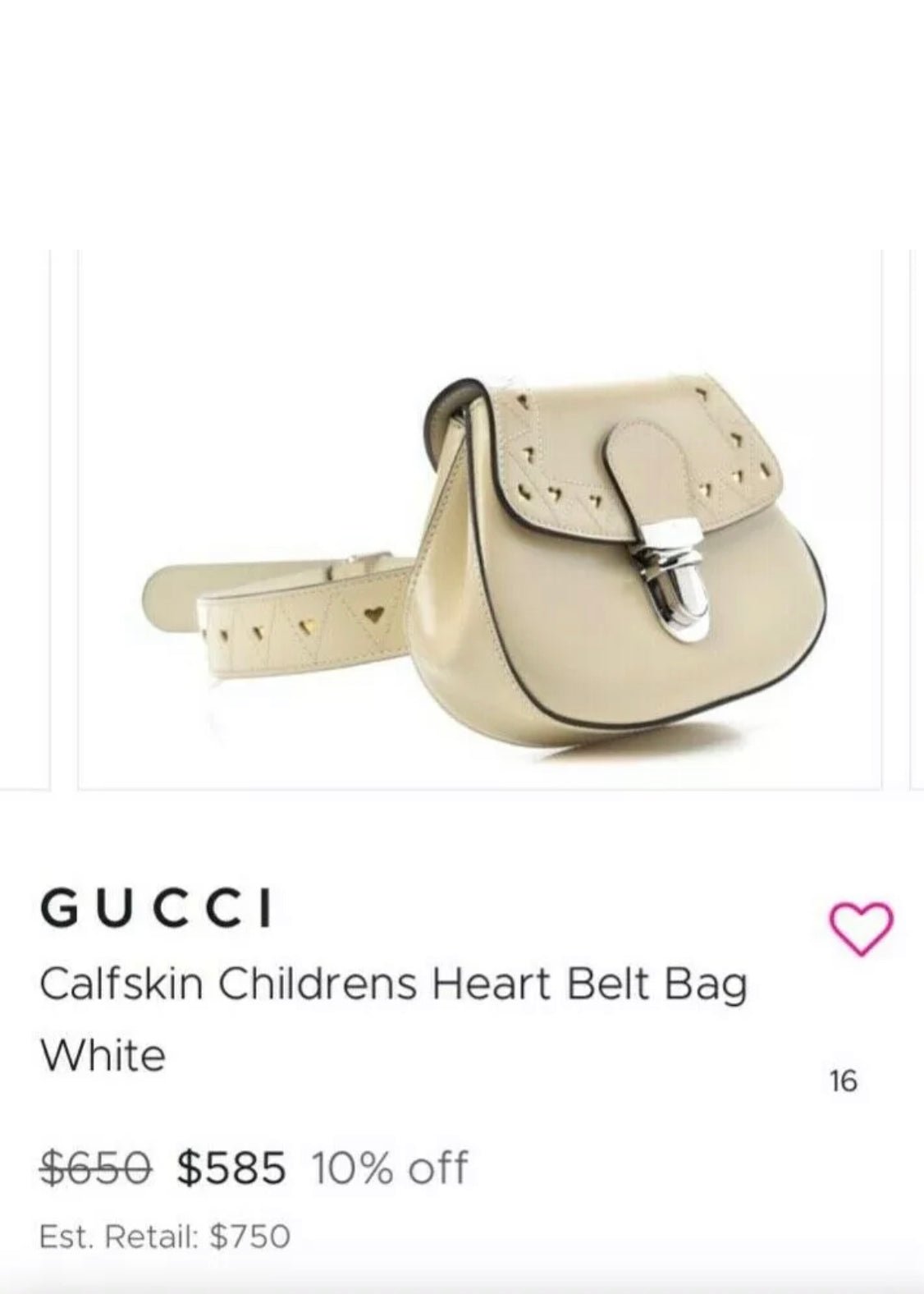 Gucci Brand New Off White Calfskin Girls Ladies Heart Belt Bag V G Luxe Boutique