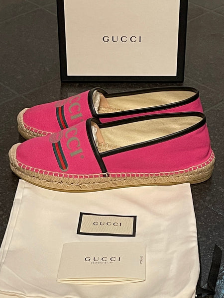 Gucci Brand New Pink Canvas GG Logo Espadrilles, UK Size 6 - V & G Luxe Boutique
