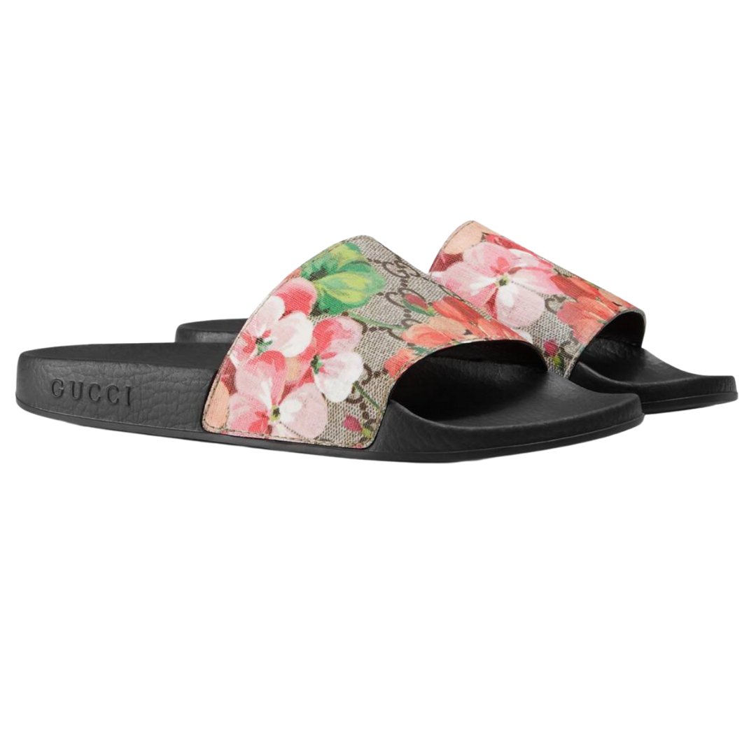 Gucci GG Blooms Supreme Floral Canvas Slides Sliders UK Size 3 V G Luxe Boutique