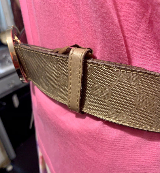 Gucci GG Gold Canvas Supreme Belt, Size Small - Medium - V & G Luxe Boutique