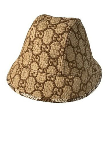 Gucci GG Raffia Bucket Hat with Snakeskin Trim Size Small - V & G Luxe Boutique