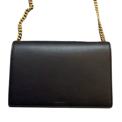 Gucci Navy Blue Leather & Canvas Monogram Chain Bag - V & G Luxe Boutique