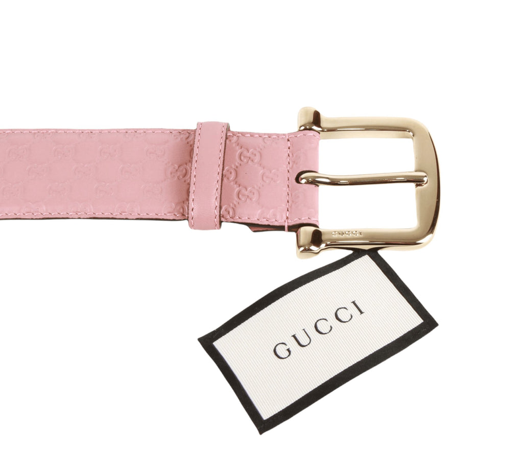 Gucci Women's Pink Leather GG Microguccissima Buckle Belt