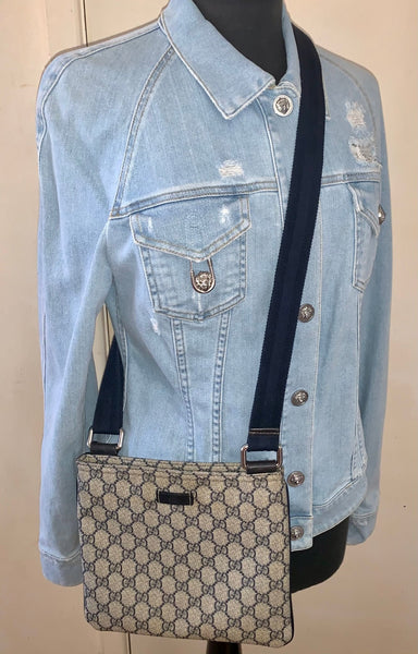 Gucci Unisex Blue Monogram Supreme Small Messenger Bag - V & G Luxe Boutique