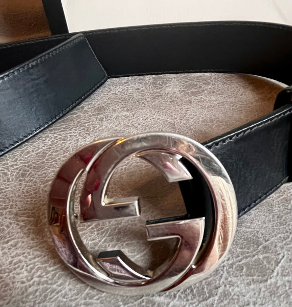 Gucci Unisex GG Black Leather Belt Size 36/38 - V & G Luxe Boutique