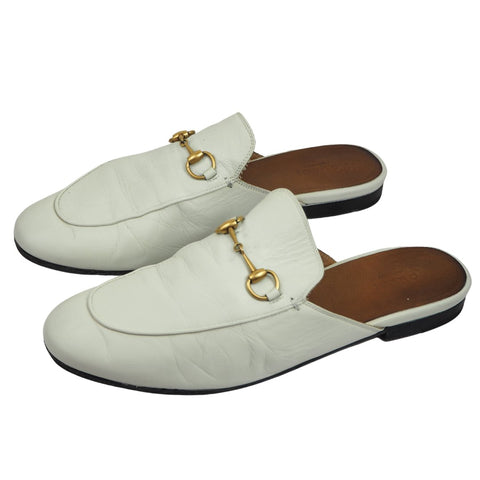 Gucci Women's Cream Leather Horsebit Princetown Mules, EU Size 40.5 (Fit a UK 6) - V & G Luxe Boutique