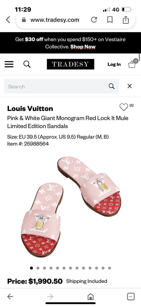 Louis Vuitton Pink/White Monogram Canvas Lock It Flat Slides Size