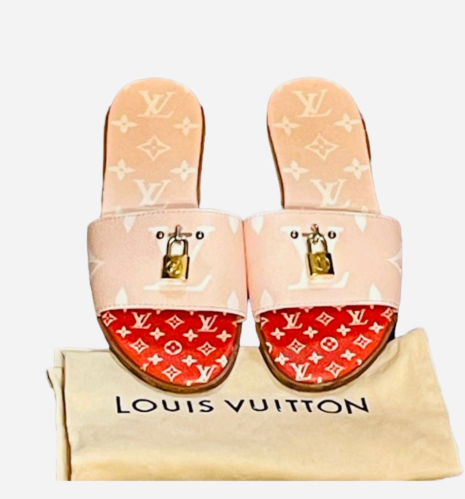 LOUIS VUITTON Limited Edition Pink Giant Monogram Lock It Mule Slides Size  36