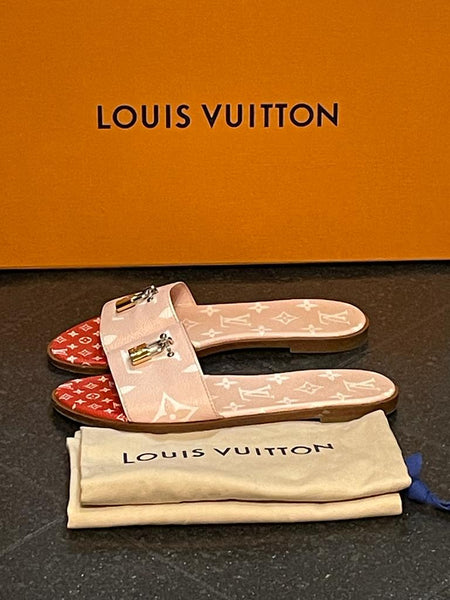 Louis Vuitton Pink Lock it Monogram Sandals - V & G Luxe Boutique